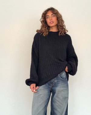 Jumpers Motel Rocks Daren Pletené Oversized Damske Čierne | URK9542ES