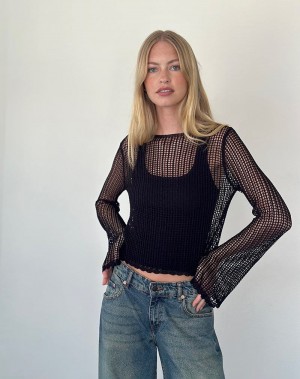 Jumpers Motel Rocks Jessamyn Open Knit Damske Čierne | LML8299TR