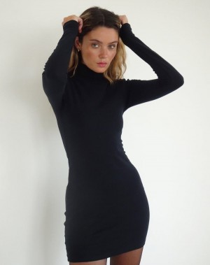 Mini Šaty Motel Rocks Yrion Turtle Neck Bodycon Damske Čierne | NTN5881OQ