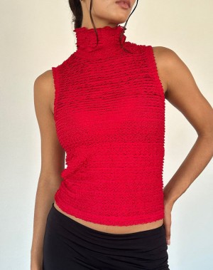 Vesta Motel Rocks Arien Textured Mock Neck Damske Červené | STP9959RC