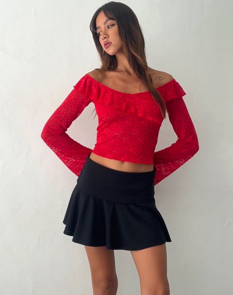 Cropped Tops Motel Rocks Soka Bardot Frill Damske Červené | TWK3691OH