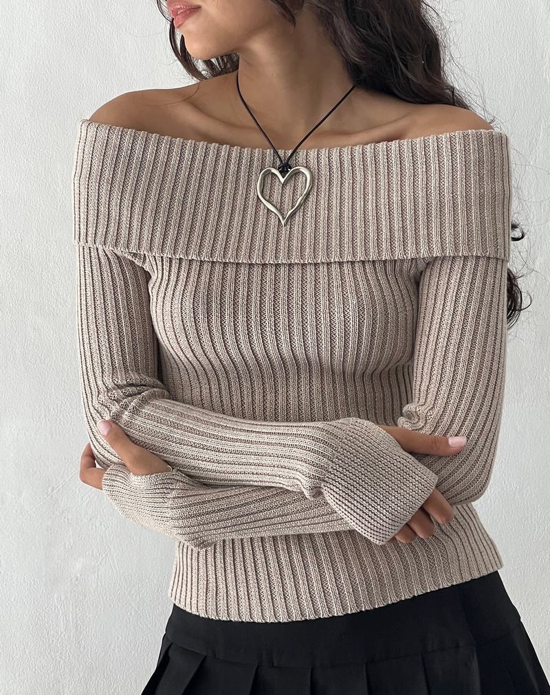 Jumpers Motel Rocks Circe Off-shoulder Long Sleeve Knit Top Damske Béžové | MPN9452ON