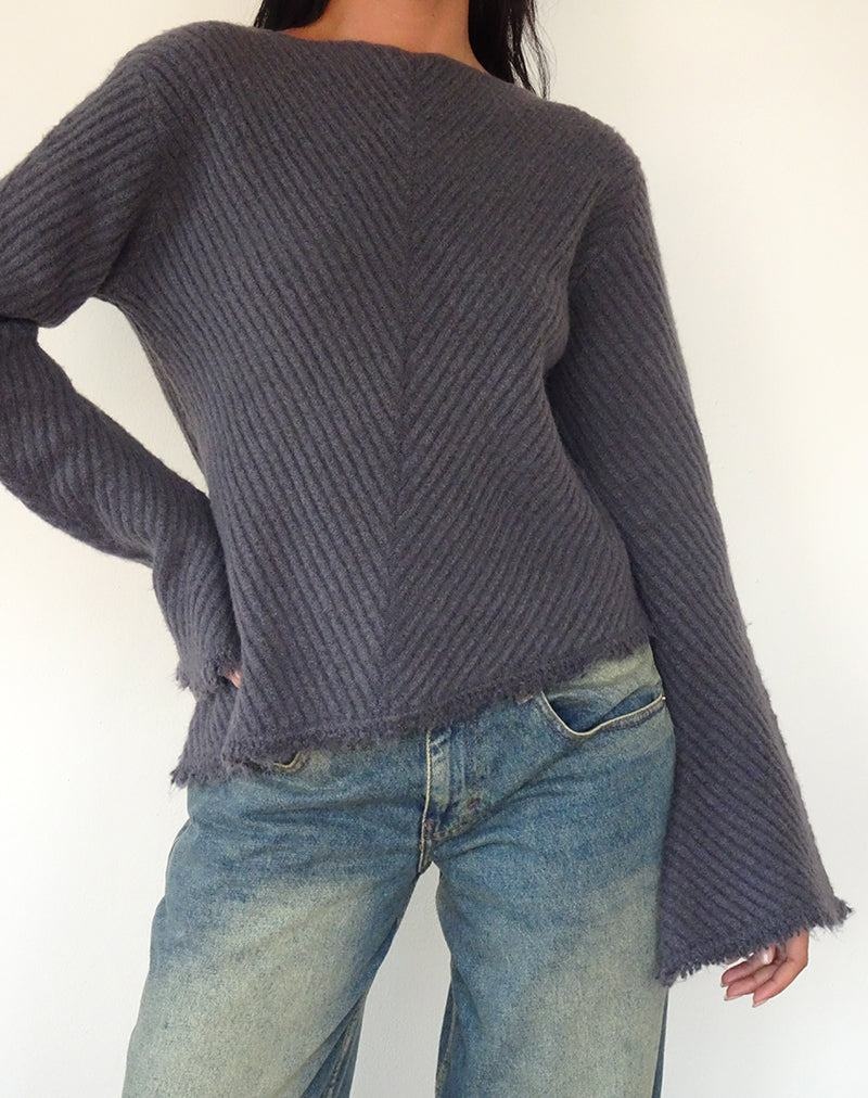 Jumpers Motel Rocks Fergie Asymmetric Knit Damske Modre Siva | PYA2837EQ