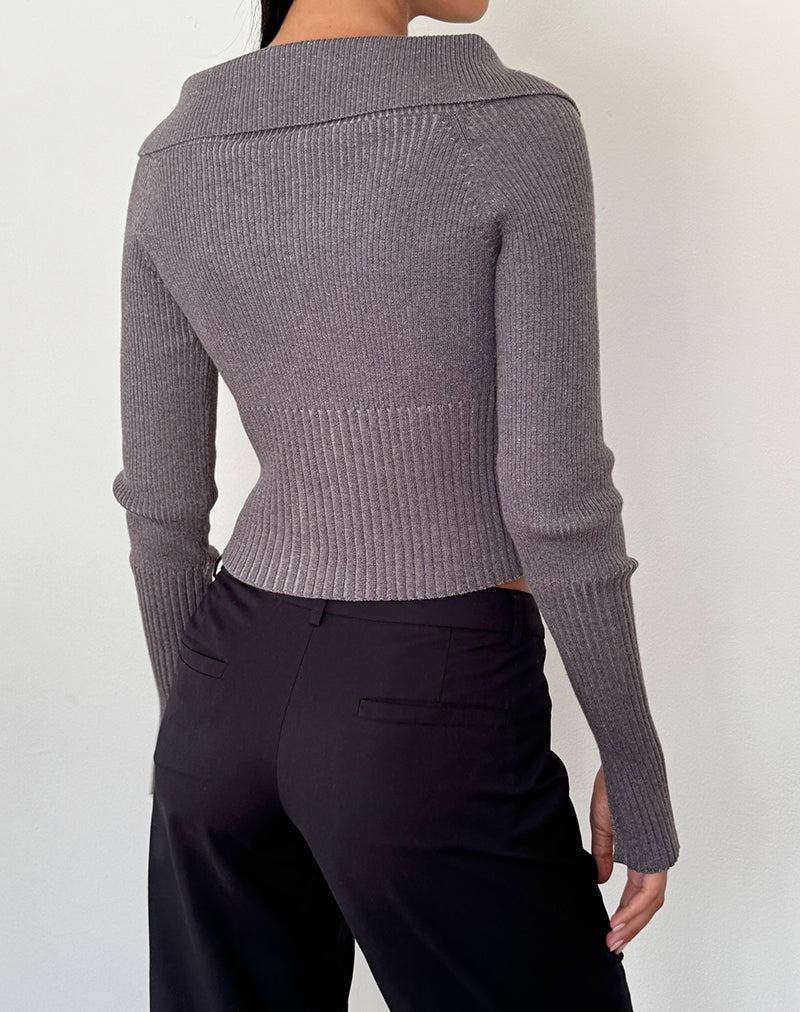 Jumpers Motel Rocks Radia Long Sleeve Off-shoulder Zip Through Damske Tmavo Siva | ENK759IX