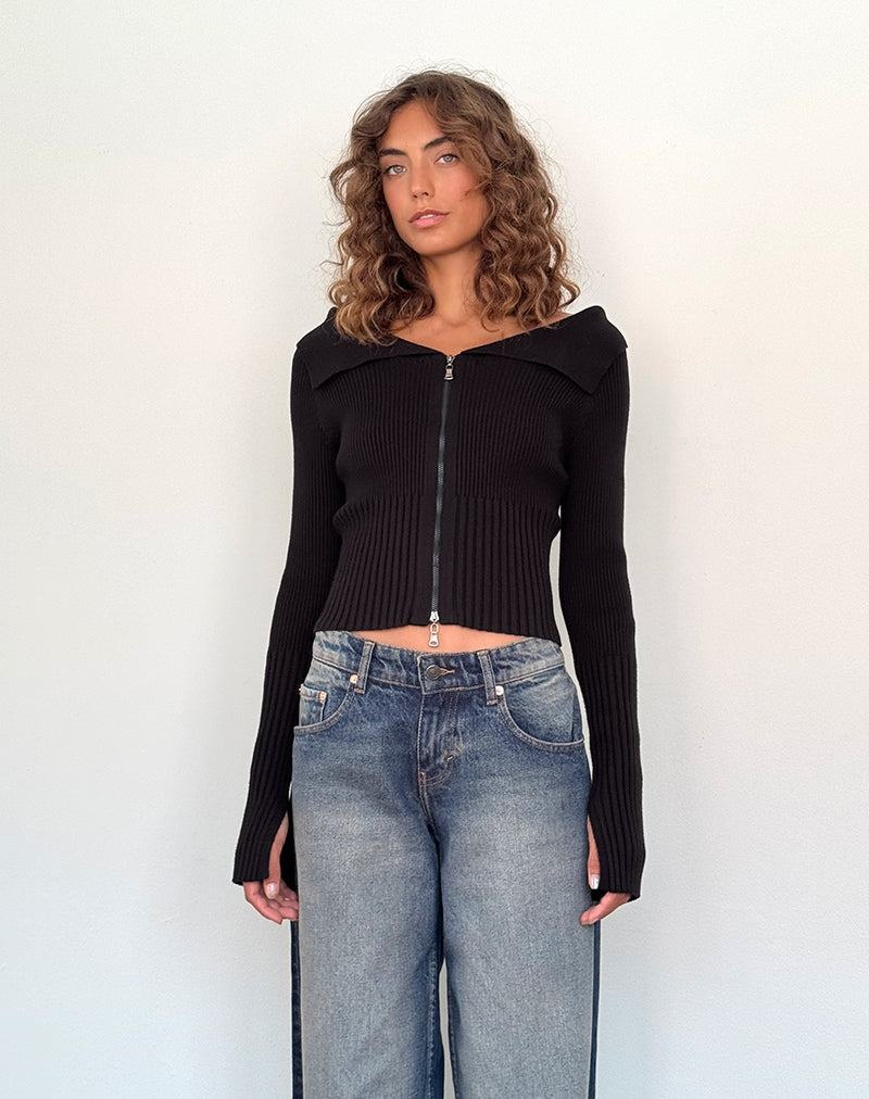 Jumpers Motel Rocks Radia Long Sleeve Off-shoulder Zip Through Damske Čierne | ERZ1170VS