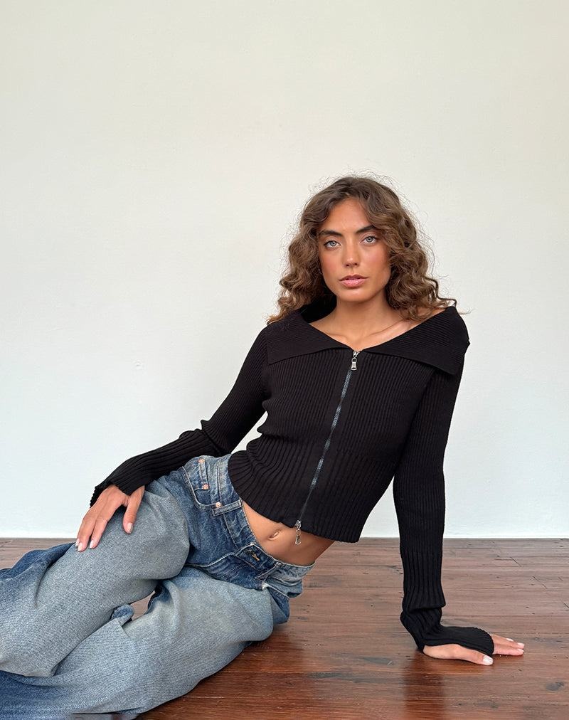 Jumpers Motel Rocks Radia Long Sleeve Off-shoulder Zip Through Damske Čierne | ERZ1170VS