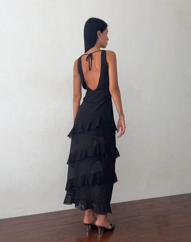 Maxi Šaty Motel Rocks Otna Ruffle Detail Chiffon Damske Čierne | RAH1122QX