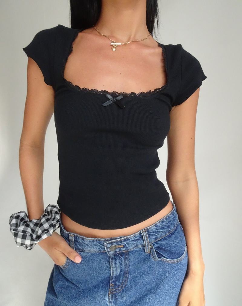 Tricko Motel Rocks Bovillo Cap Sleeve Top Damske Čierne | OFG3777YT